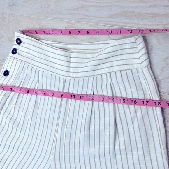 ANTHROPOLOGIE * Buttoned Wide Leg Pants Neutral Striped Linen Mix Size 0 / XS - Picture 7 of 10